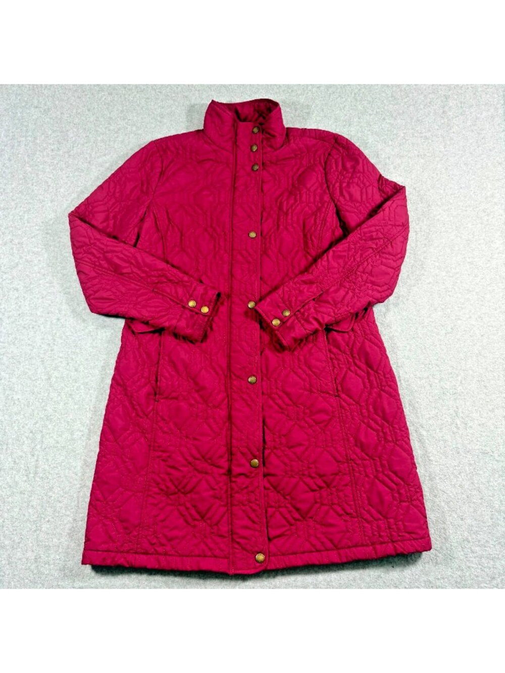 Lands’ End Women’s M 10-12 Pink Quilted Long Coat PrimaLoft Snap Jacket